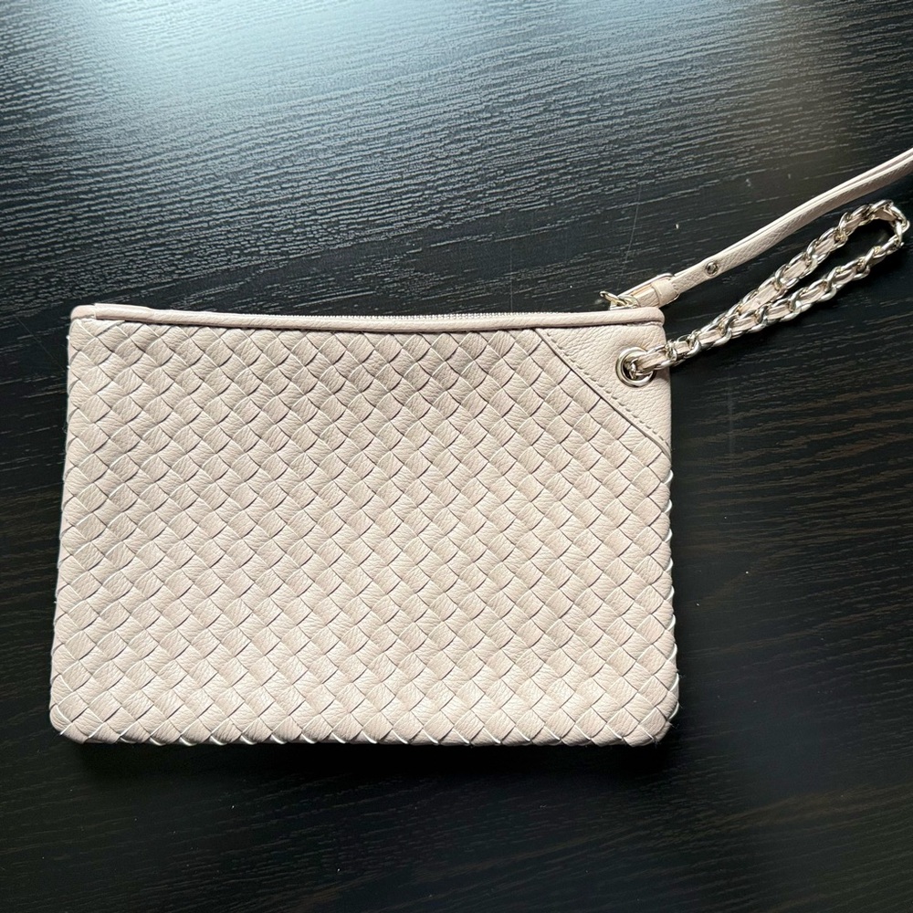 Banana Republic Woven Wristlet Clutch Cream Beige Chain Pouch